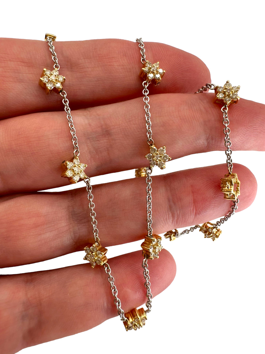 14k Two-tone Diamond Star Station Necklace