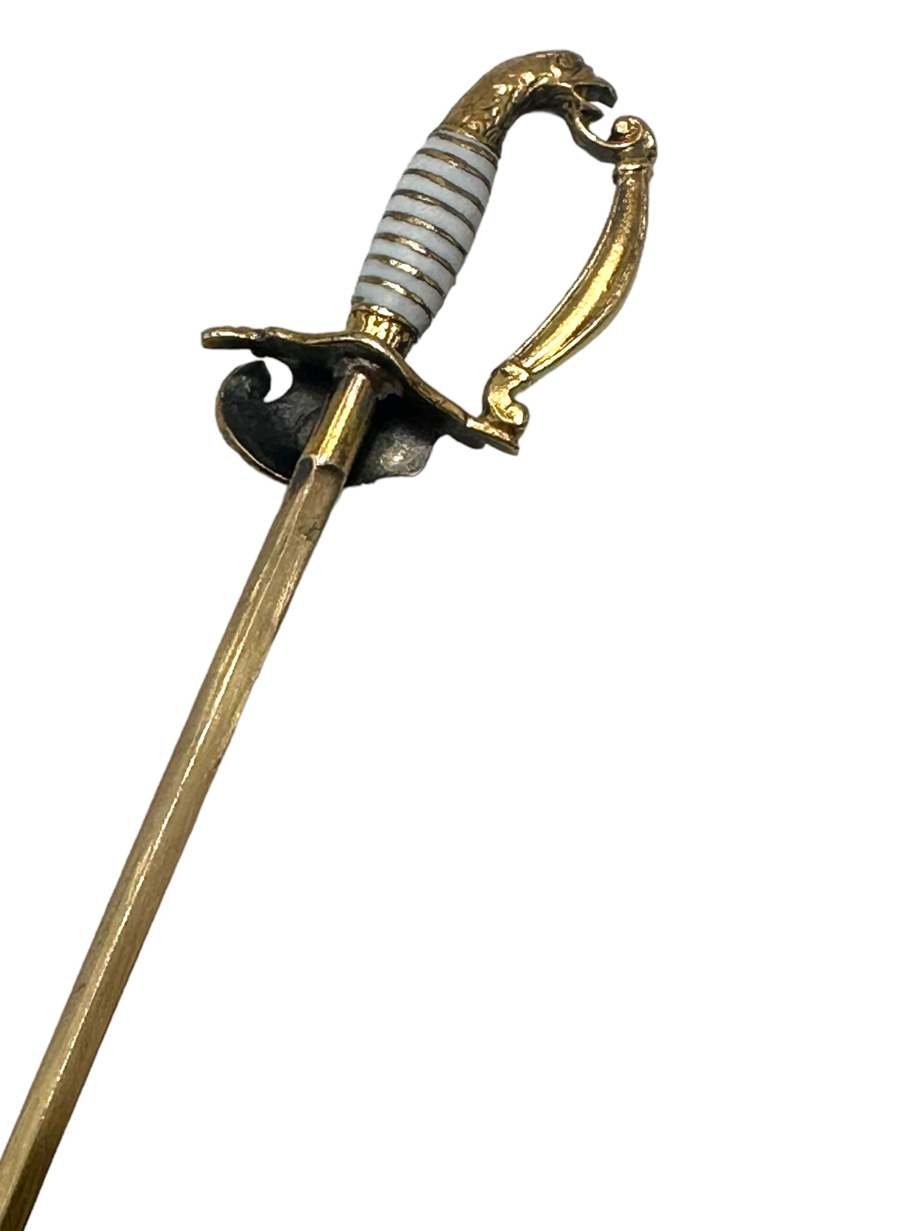 14k Eagle Pommel Enamel Diamond Victorian Sword Pin