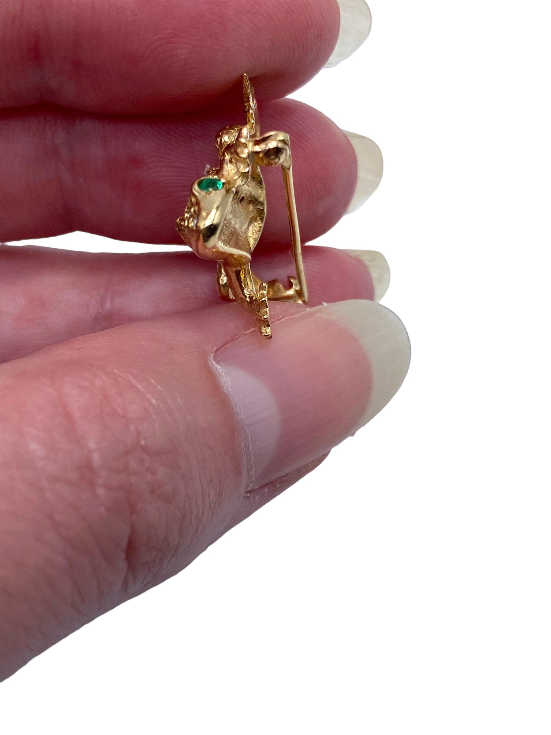 14k Frog Diamond Emerald Brooch