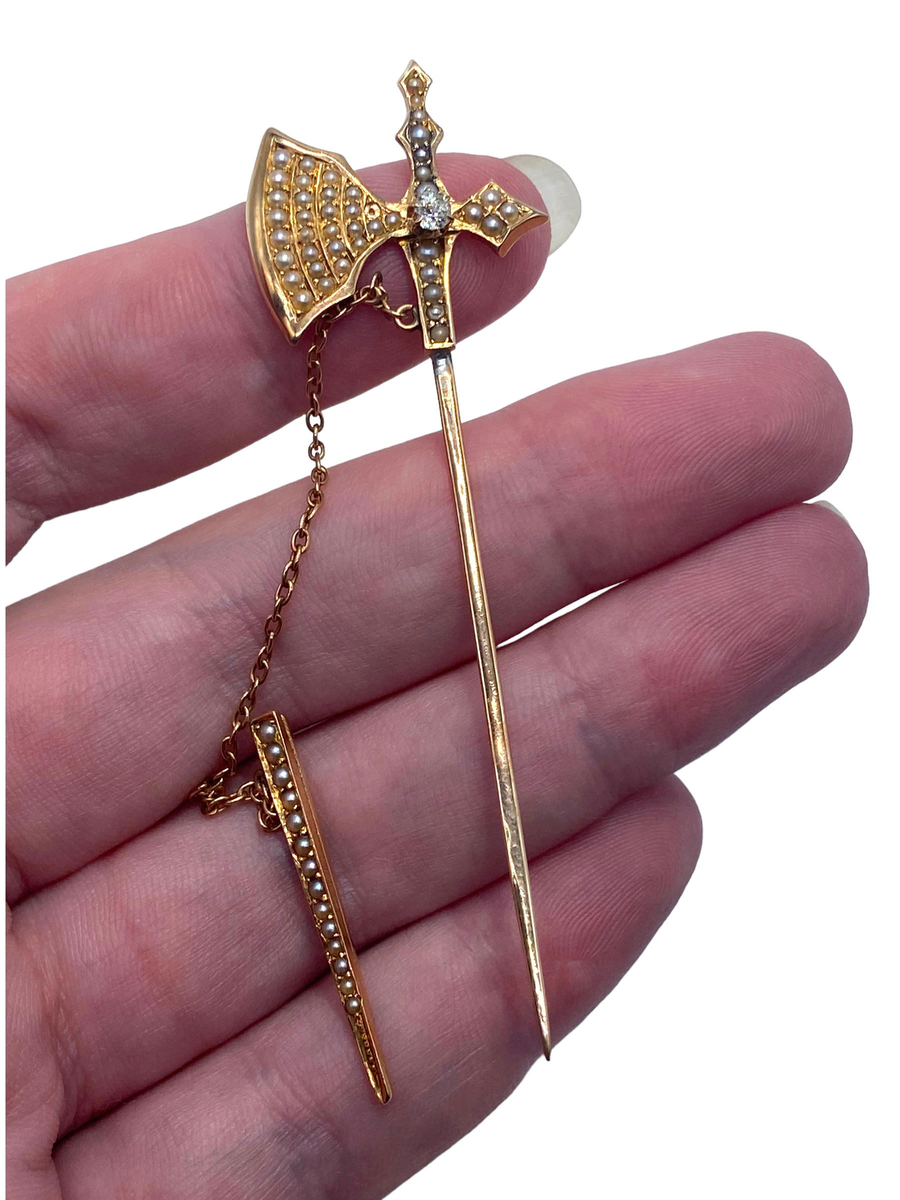 14k Late Victorian Broadaxe Jabot Pin