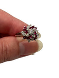 14k White Gold Diamond Ruby Swirl Ring