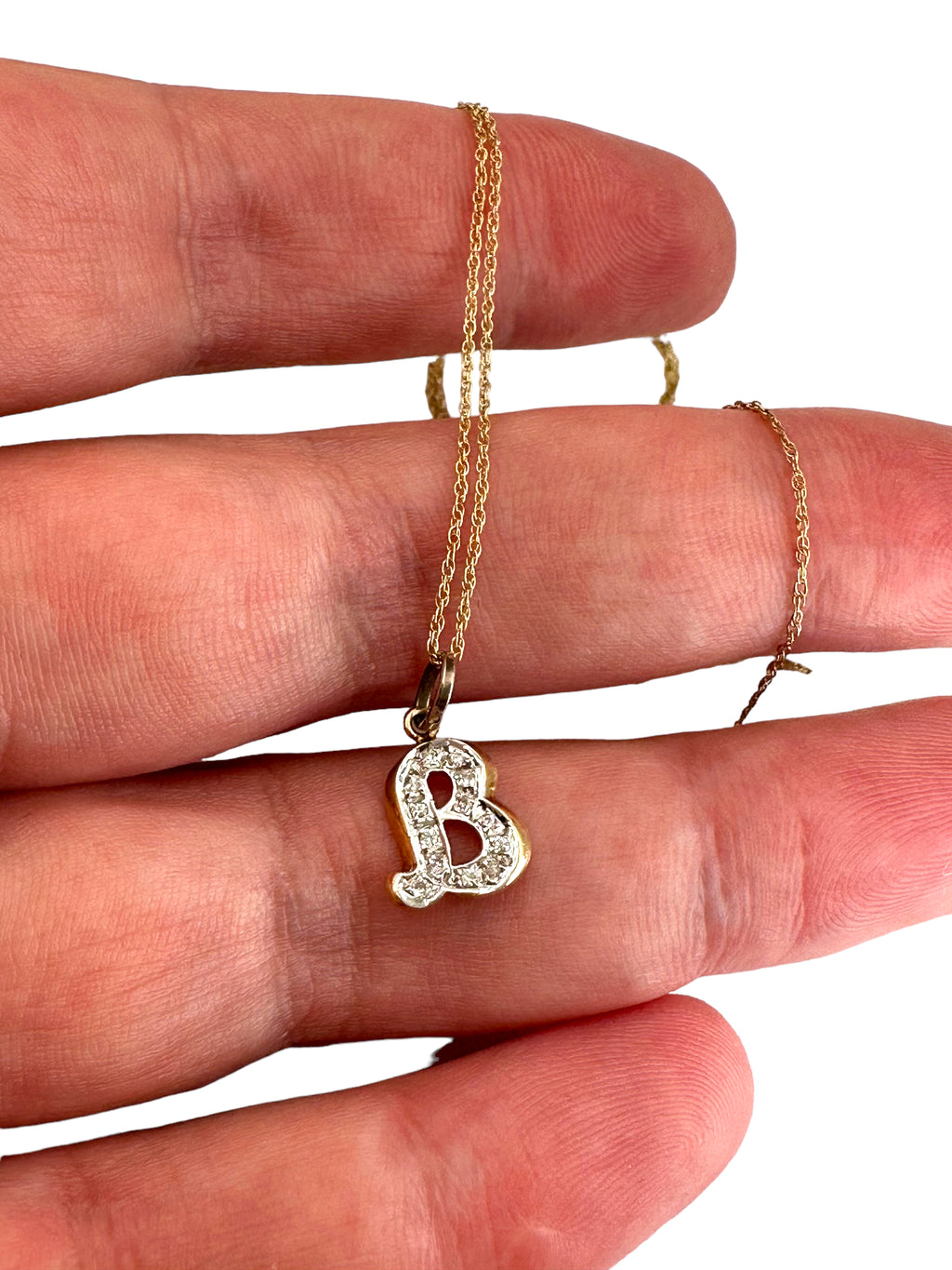 14k “B” Diamond Initial Pendant Necklace
