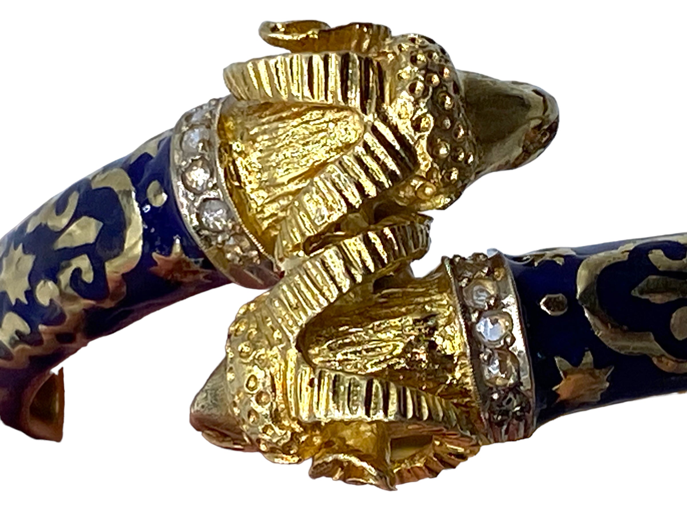 18k Blue Enamel Rams Head Bangle
