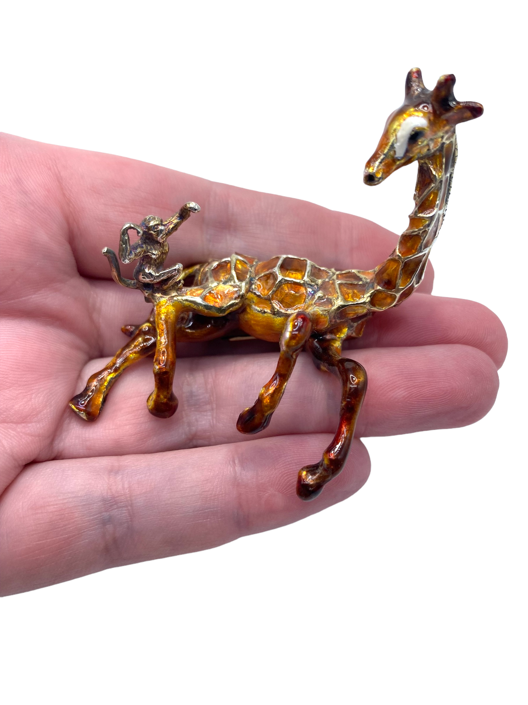 Silver Giraffe and Monkey Enamel Pin